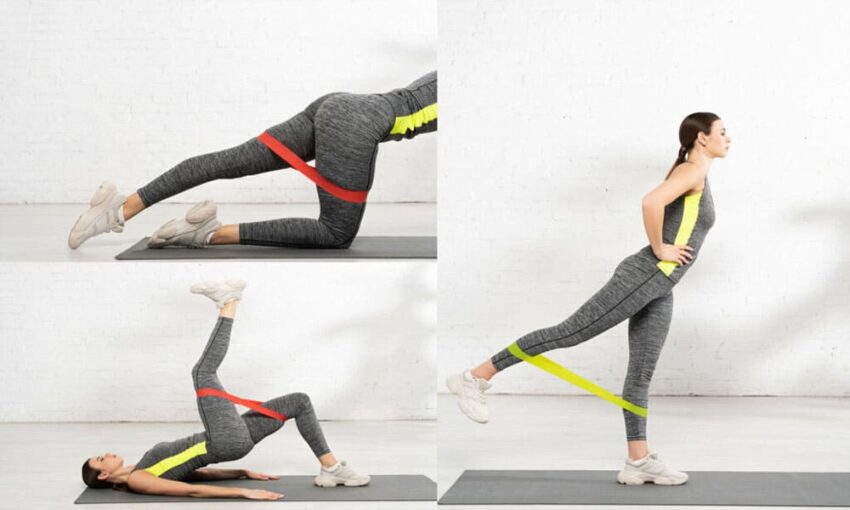 Ilustrasi penggunaan alat resistance band dalam latihan tubuh