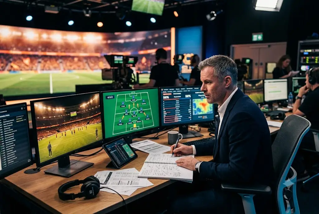 BBC football predictions analyst reviewing football match statistics before kick-off
