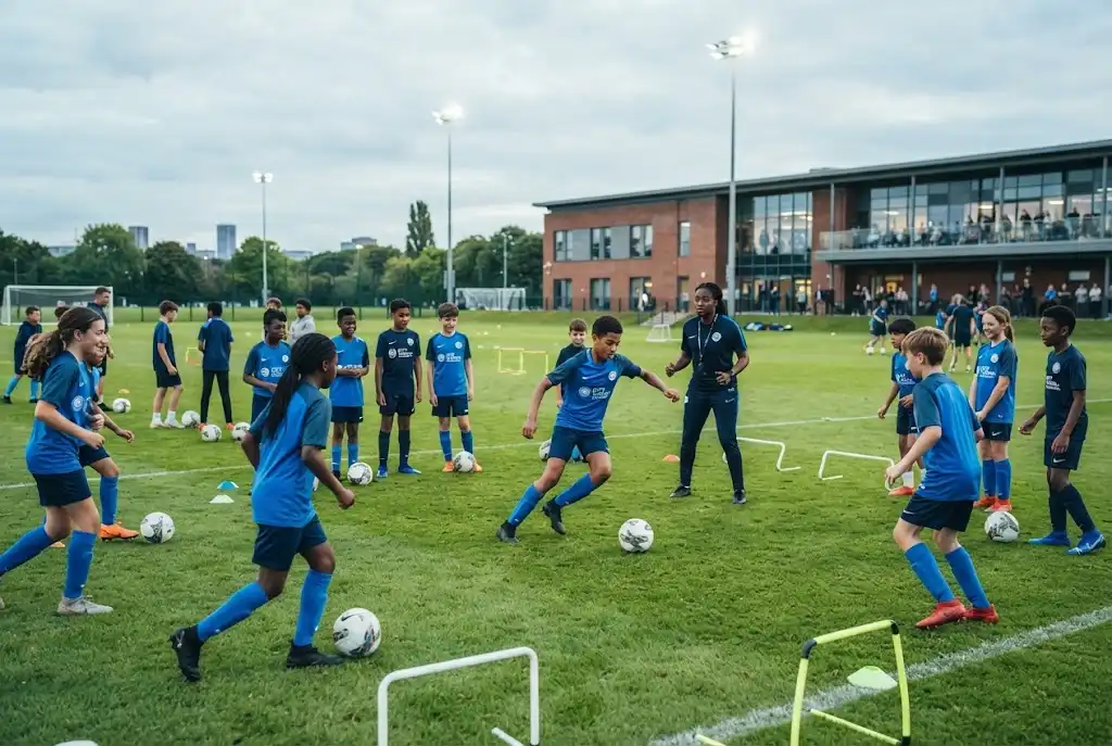 Football academy training young players in a structured youth development environment
