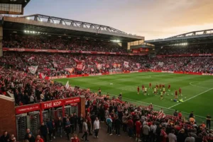 Football is back as supporters return to a packed UK football stadium