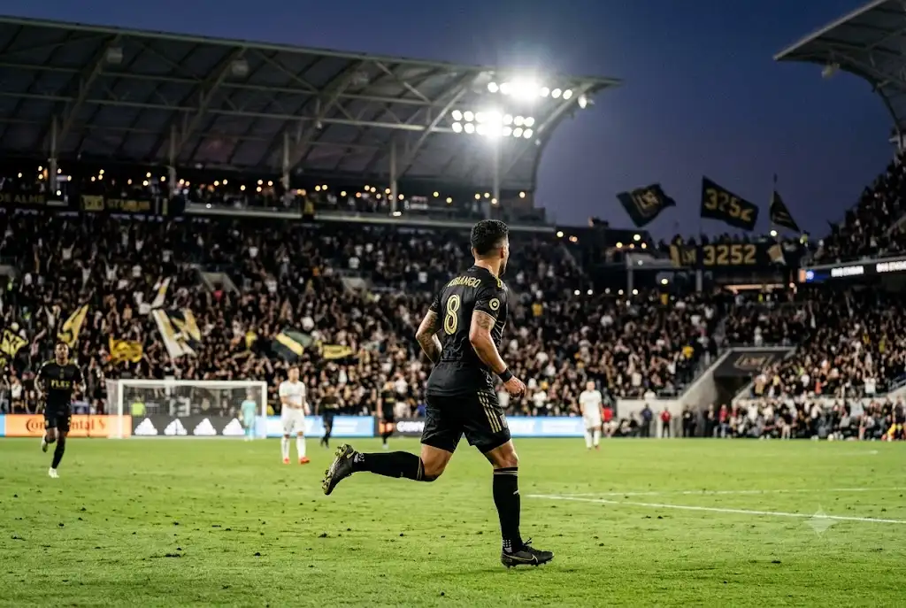Los Angeles football club kit worn by a professional football player during a match