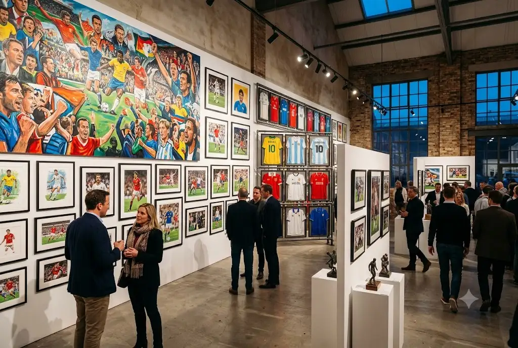 The art of football exhibition featuring football-inspired artwork and memorabilia