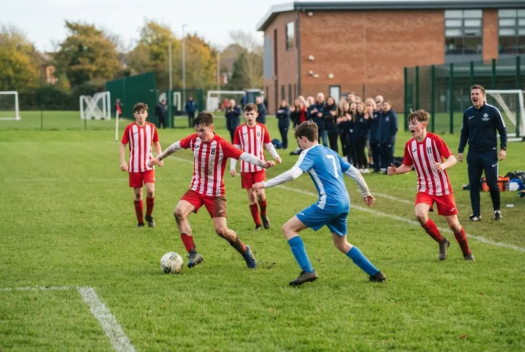 Schools football team playing a youth match in the UK