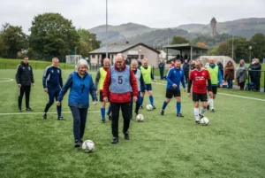 Walking football players taking part in a community football session