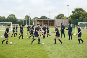 England youth football players training in an English academy-style environment